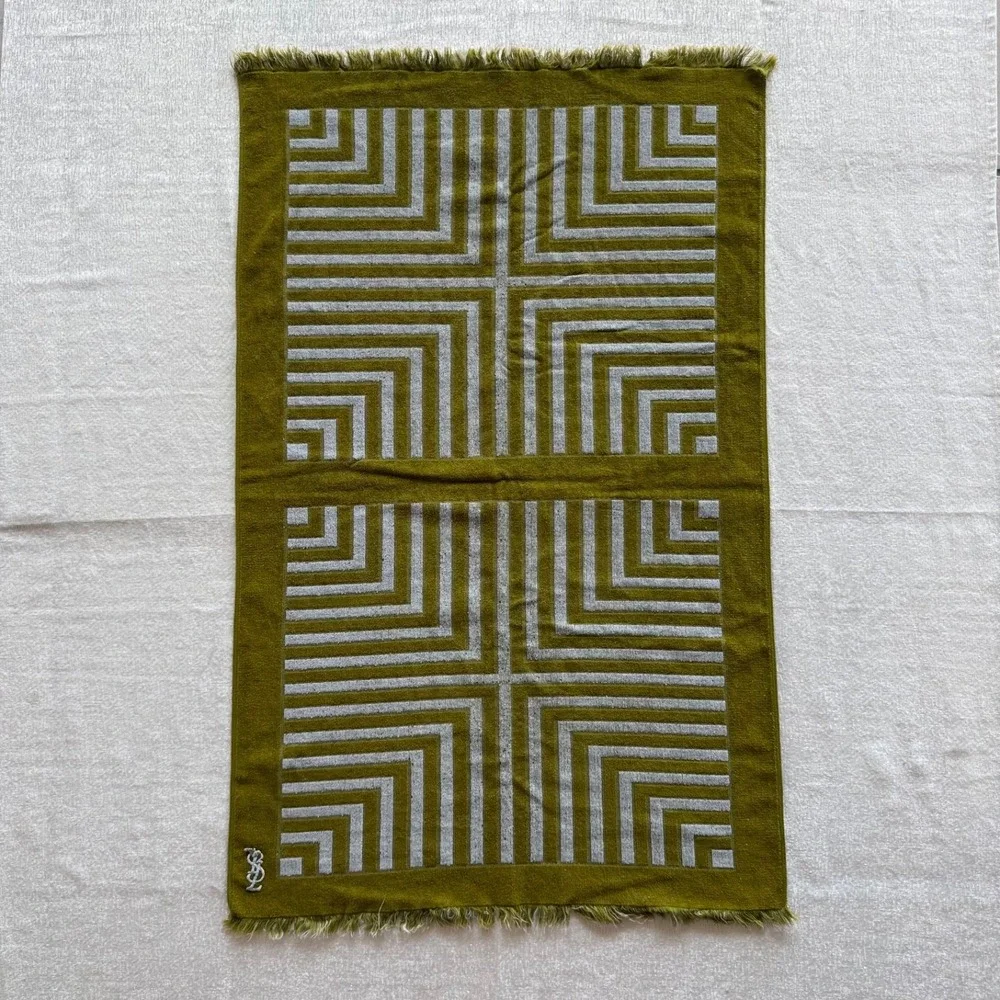 Vintage Yves Saint Laurent Fieldcrest Bath Towel Geometric MCM Fringe USA